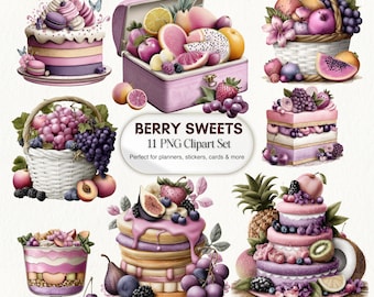 Berry Sweets Clipart PNG | Fruit Dessert Art for Planners, Stickers & Summer Cake Graphics