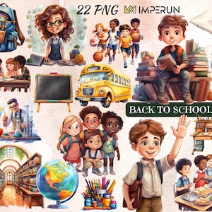 Watercolor Back to School Clipart: Schoolchildren & Teachers (PNG Digital Art)