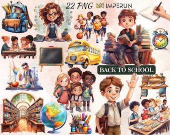 Watercolor Back to School Clipart: Schoolchildren & Teachers (PNG Digital Art)