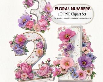 Floral Numbers PNG Clipart Set | Flower Decor for Birthdays, Baby Showers and Weddings