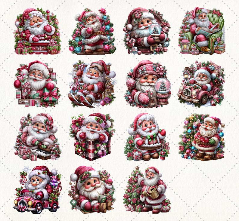 Pink Santa Clipart Set, Kawaii Christmas PNG Bundle (15 Files) - Etsy
