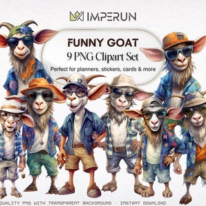 Funny Goat Watercolor Clipart: Stylish Outfits (Digital Download)