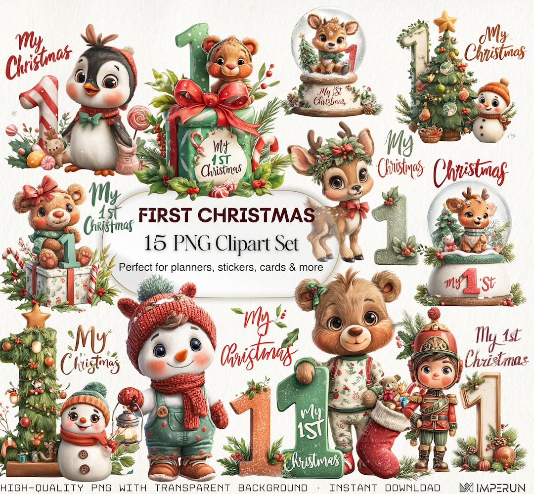 First Christmas Clipart Set, Baby Animal PNG (digital Download) - Etsy