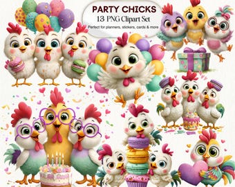Party Chicks Clipart Set, Birthday Invitations, Scrapbooking PNG (Digital Download)