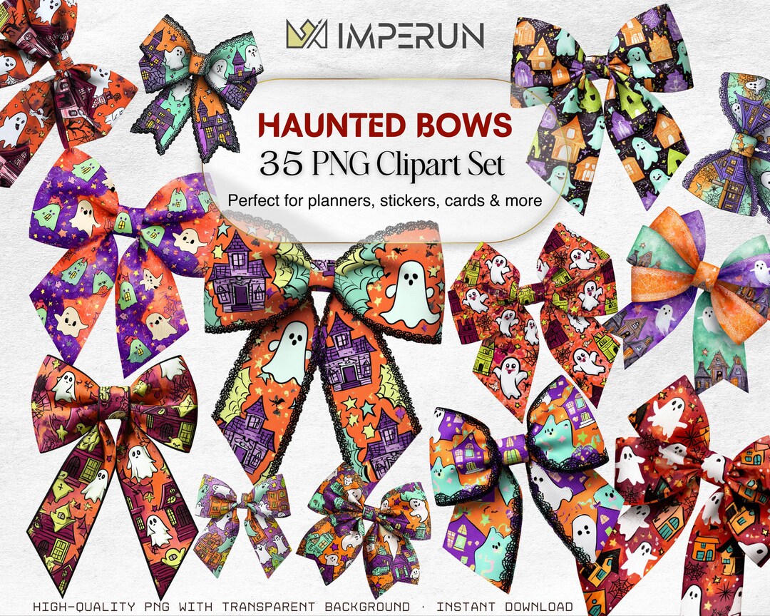 Watercolor Halloween Bow Clipart: Spooky Ghost Ribbon PNG (digital ...