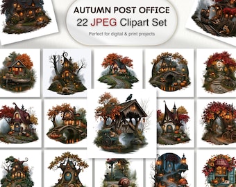 Autumn Post Office Clipart Bundle | Cozy Cottage JPEGs (Digital Download)