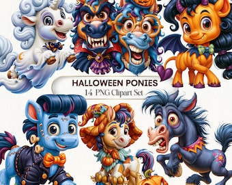 Spooky Halloween Pony Clipart Bundle | Adorable Horse PNG & Fall Kawaii Creatures (Digital Download)