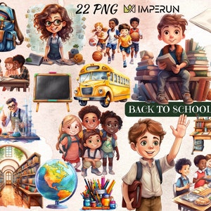Regreso a la escuela, escolares, maestros y artículos escolares, clipart png, escuela primaria, acuarela, dibujos animados, arte digital, uso comercial