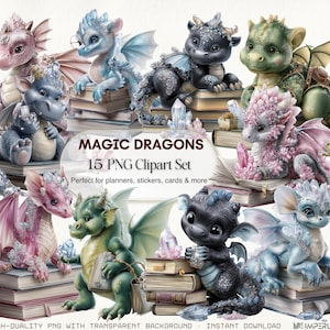 Magic Dragon Clipart Set: Baby Dragon PNG Bundle (Digital Download)