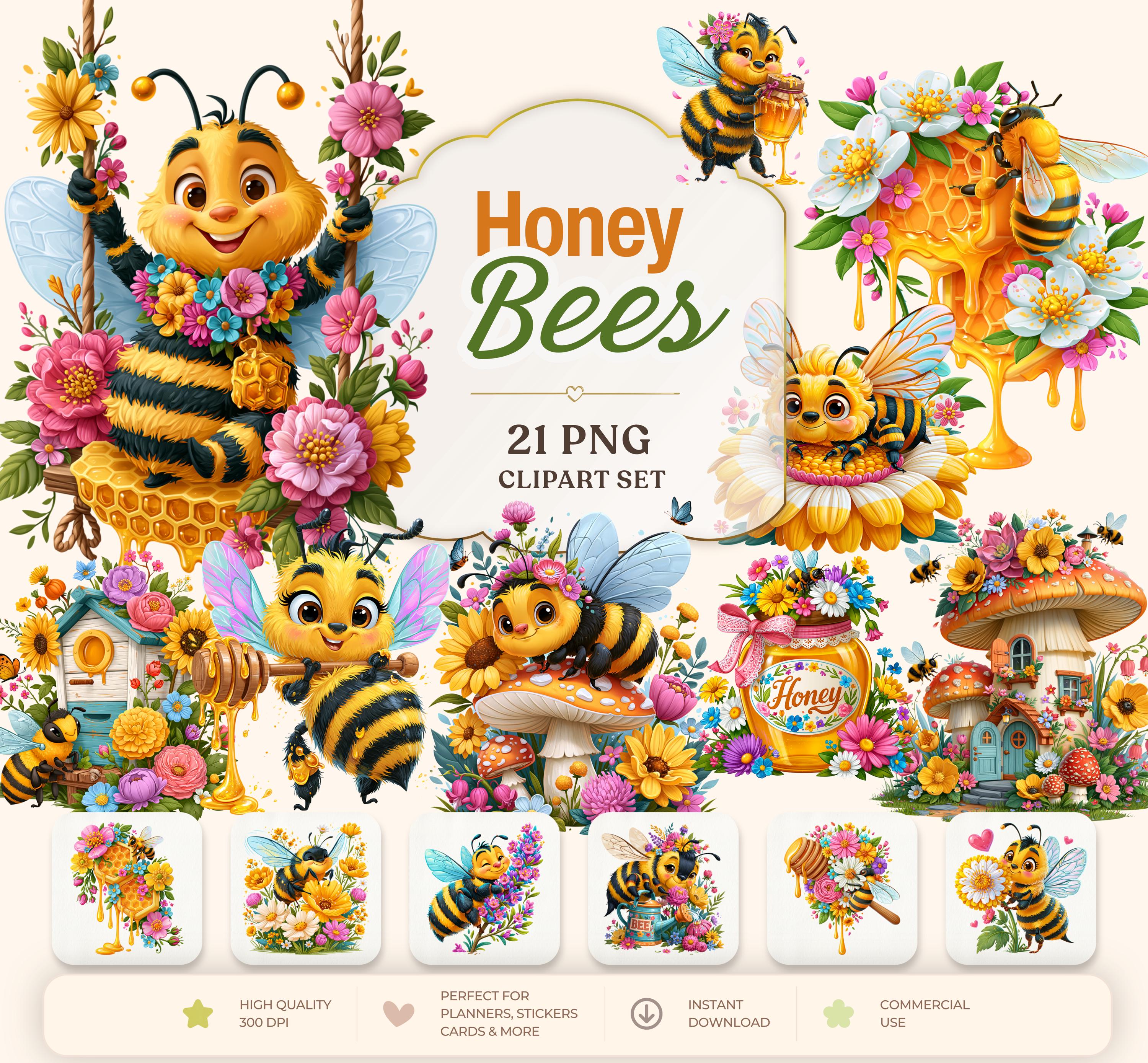 Honey Bees PNG Clipart Bundle | Sweet Bee & Honeycomb Graphics for ...