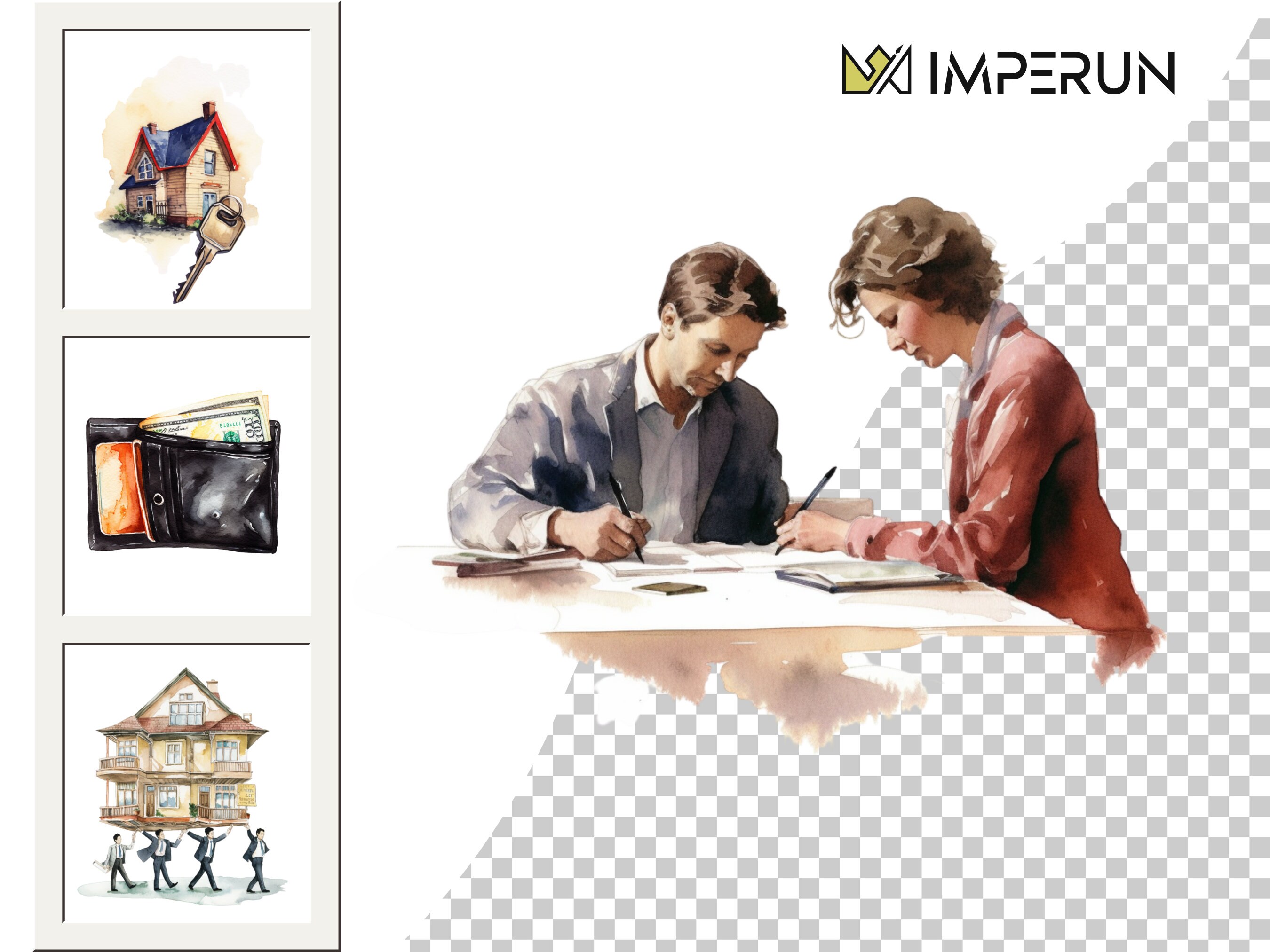 Realtor Essentials Watercolor Clipart Set, 9 PNG, Real Estate, House ...