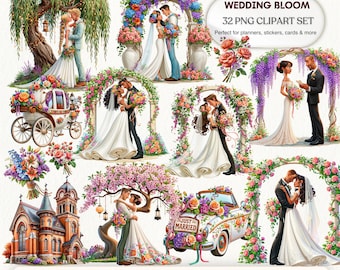 Bride and Groom PNG Collection | Wedding Bloom Clipart & Romantic Floral (Digital Download)