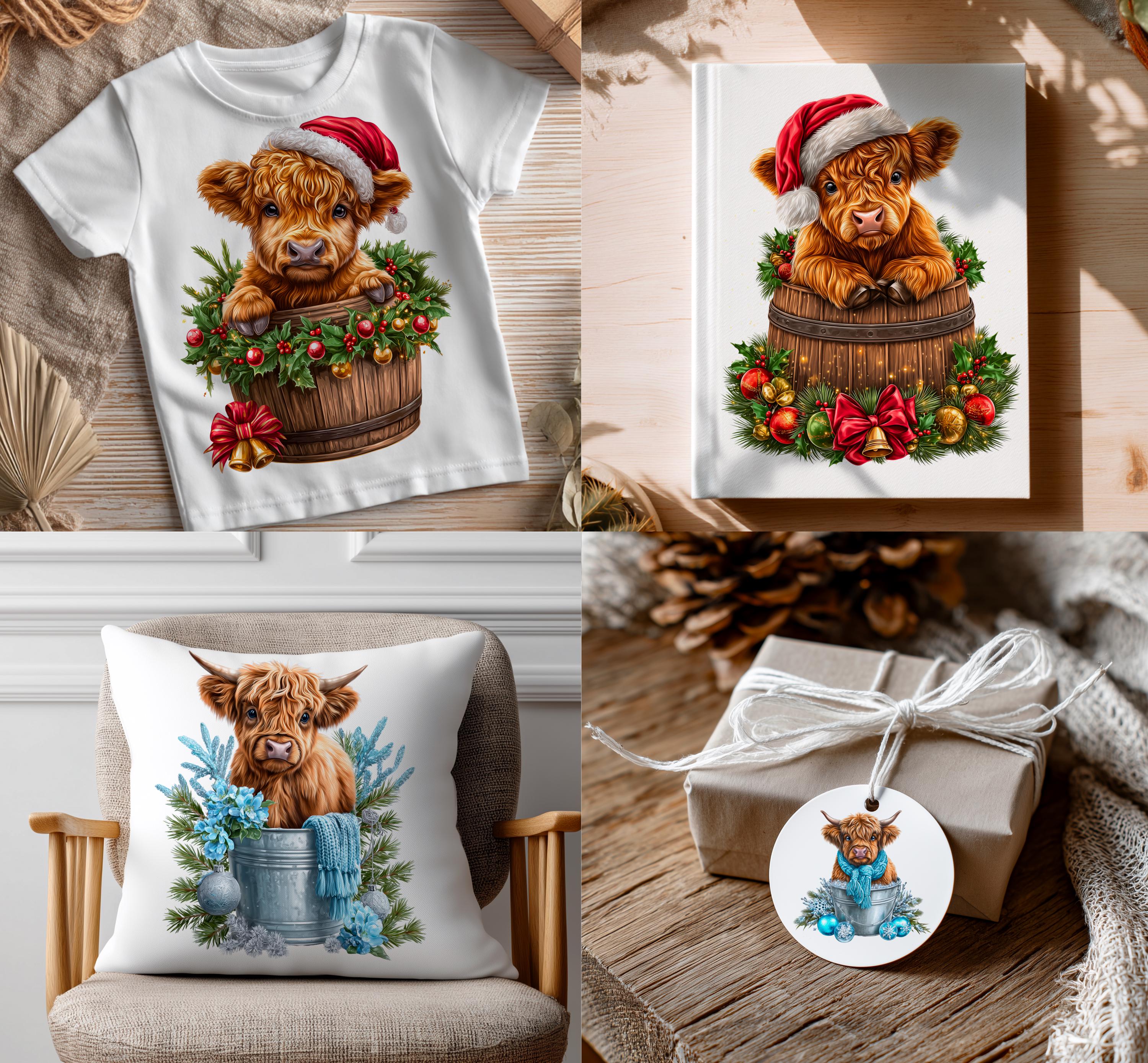Highland Cow Christmas Clipart Set: Farm Animal Holiday PNG (digital ...