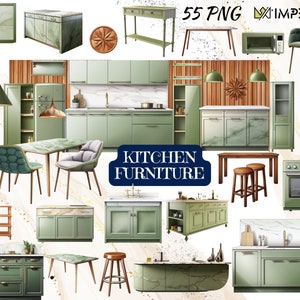 Küchenmöbel PNG Clipart Bundle, realistisch, Sublimationsdesign, moderne Küchenkunst, digitaler Download, kommerzielle Nutzung, Küchenartikel