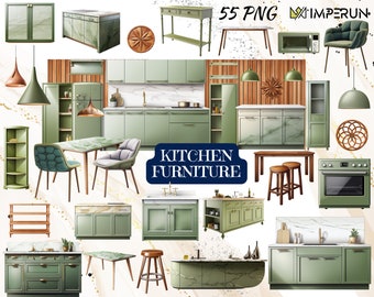 Kitchen Furniture PNG Clipart Bundle: Realistic Olive Marble (Digital Download)