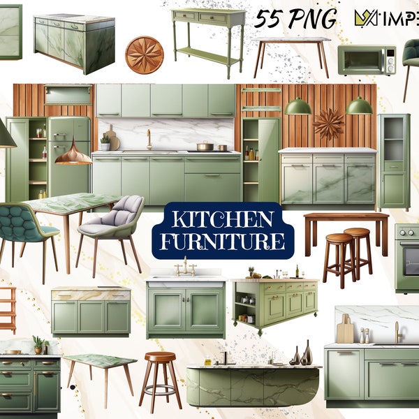 Kitchen Furniture PNG Clipart Bundle, Realistic, Sublimation Design, Modern Kitchen Art, Digital Download, Commercial Use, Kitchen Items