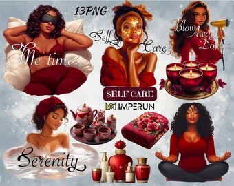 Self Care Clipart: African-American Woman, Spa Day PNG (Digital Download)