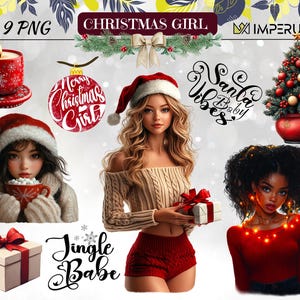 Ensemble de cliparts fille de Noël | 9 Illustrations PNG | Fêtes, Nouvel An, Cartes, Créations numériques, Impression, Agenda