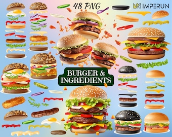 3D Burger Clipart: Realistic Hamburger & Ingredient PNGs (Commercial Use)