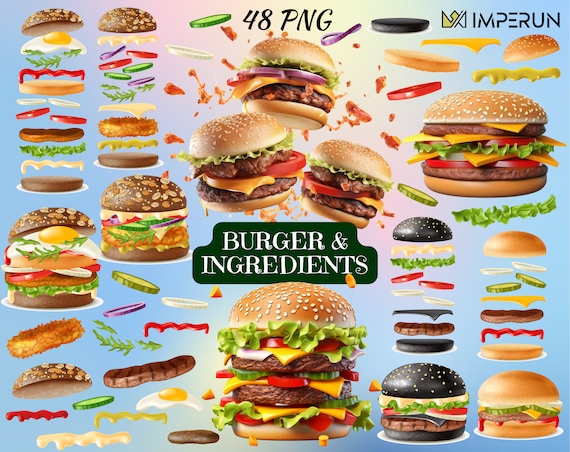 3D Burger Clipart: Realistic Hamburger & Ingredient PNGs (Commercial Use)
