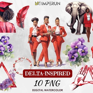 Inspirado en Delta, inspirado en la hermandad, clipart de chicas de hermandad, hermandad roja y blanca, clipart afroamericano, arte de mujer negra