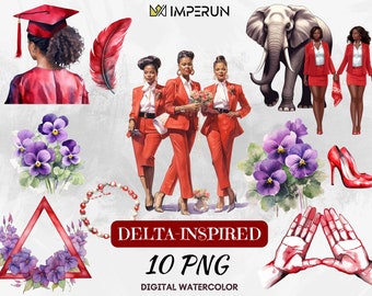 Sorority Sisters Clipart, Red & White Watercolor PNG (Digital Download)