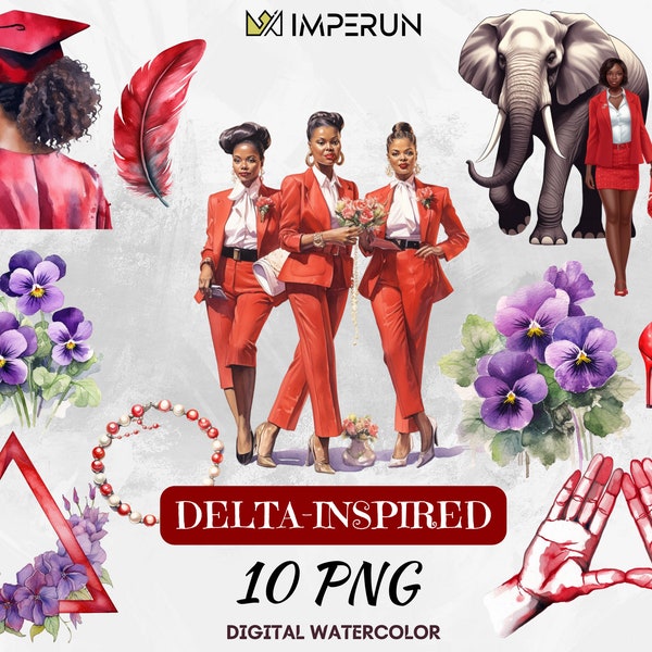 Delta-inspired, sorority-inspired, Sorority Girls Clipart, Sisterhood Red and White, African-American Clipart, Black Woman Art