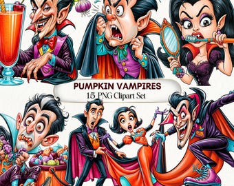 Funny Vampire Clipart Bundle | Halloween Dracula Graphics (Digital Download)