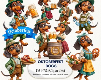 Oktoberfest Dachshund Clipart: German Beer Festival PNG Illustrations