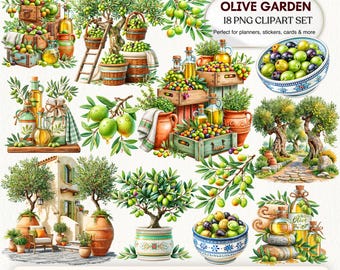 Olive Garden Clipart PNG, Mediterranean Tree Bundle, Tuscany Farm Market (Digital Download)