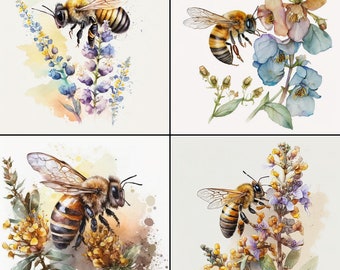 Honey Bee Clipart Watercolor PNG, flowers, instant download, commercial use