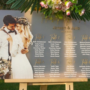 Acryl Sitzplan - Hochzeits-Sitzplan mit Bild. Bitte sitzend, Hochzeitsschild, Hochzeitsgäste planen