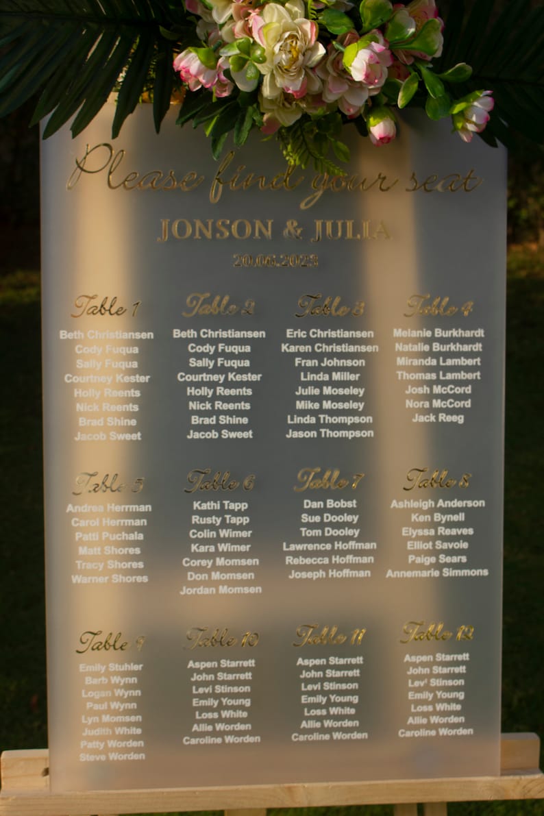 Acrylic Seating Chart Wedding Seating Chart. Please Be Etsy