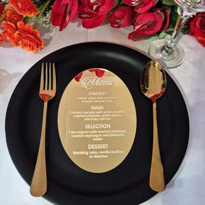 Carte de menu en acrylique, menu de mariage, carte de menu de mariage en acrylique, carte de menu de fête, carte de réception de mariage en acrylique, carte de menu dorée, menu argenté.