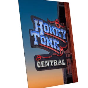 Nashville Honky Tonk Central Wall Art Neon Sign Photo Broadway Nashville Souvenir on Canvas, Premium Photo Paper, Acrylic, Metal