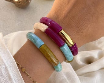 Bracciale tubolare di perle bordeaux in resina