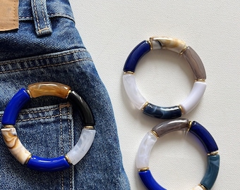 Bracciale tubo blu perle in resina