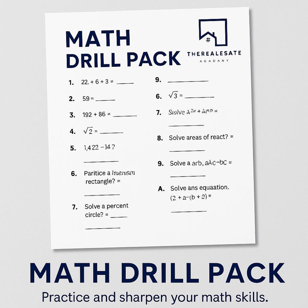 Real Estate Math Question Example Real Estate Math Drill Pack - 50 Practice Questions - Etsy