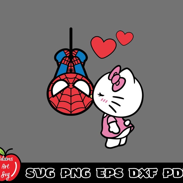 Spider Kitty Svg, Valentine’s Day Svg, Funny Valentine Svg,Kawaii Svg, Cricut, Silhouette Vector Cut File,Spider Kissing Kitty Svg,Cut Files