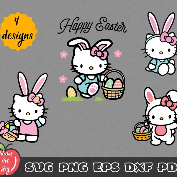 Happy Easter SVG Bundle ,Retro Easter Svg,Cute Kawai Kitty Easter Svg,Kitty Easter Svg, Easter Bunny Svg, Easter Clipart Bundle