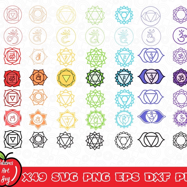 Paquete Chakra Svg, 49 Chakras Svg, Símbolo de Chakra Svg, Yoga Svg, Buda Svg, Chakras Svg para Cricut, Yoga Meditación Svg,Sahasrara Svg