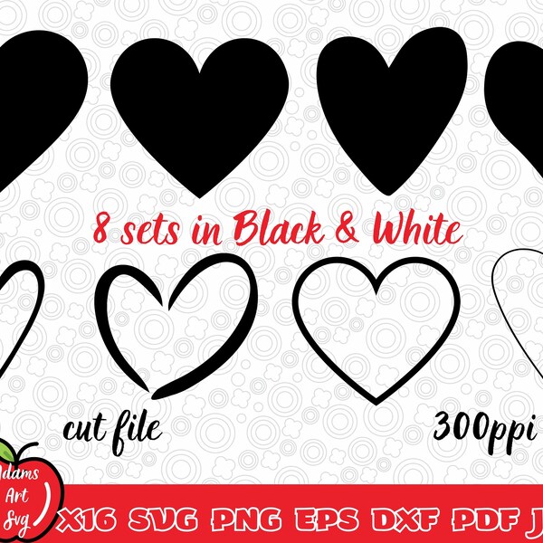 Heart Svg Bundle, Heart Svg Bundle in Black & White ,Heart Outline Svg, Heart Cut Files,Heart Svg, Valentine's Day Heart Svg, Heart PNG