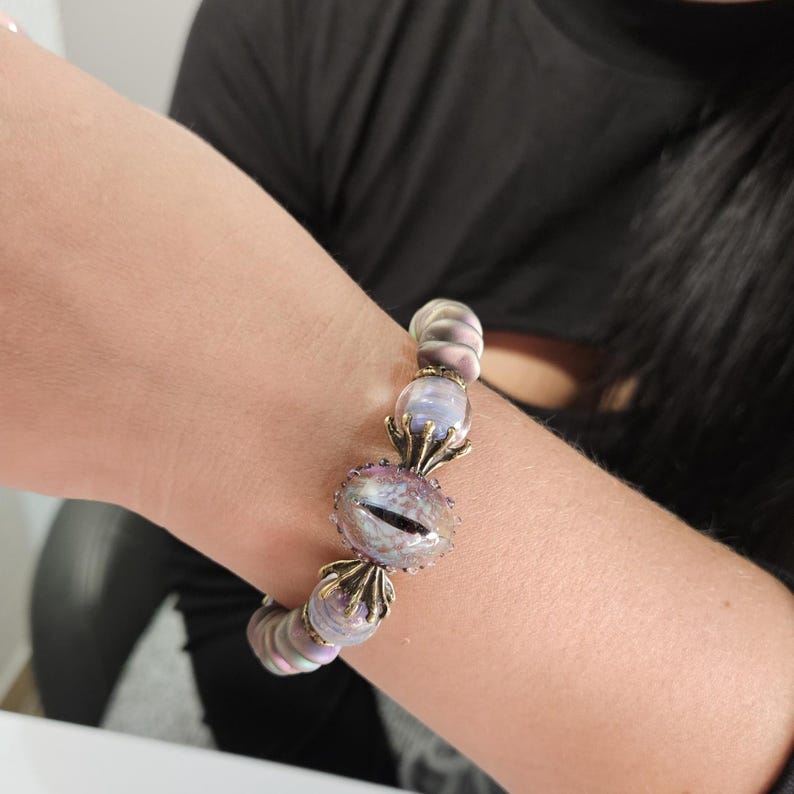 Handcrafted Gothic Snake Eye Bracelet - Artisan Lampwork Glass Fantasy Jewelry for Magic Lovers & Cosplay image 5