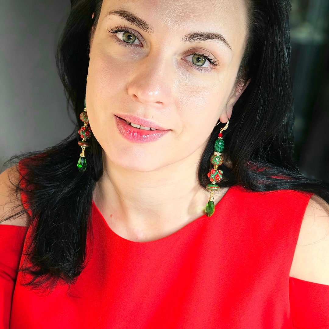 Fused Glass Earrings Lampwork Earrings Aesthetic Earrings Green