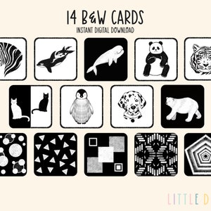 IMPRIMABLE 14 cartes de vœux uniques à contraste élevé, cartes sensorielles, cartes Montessori, stimulation visuelle du nourrisson, téléchargement numérique instantané au format PDF