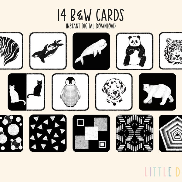 PRINTABLE 14 Unique High Contrast Baby Cards, Sensory Cards, Montessori Cards, Infant Visual Stimulation, PDF Digital Instant Download