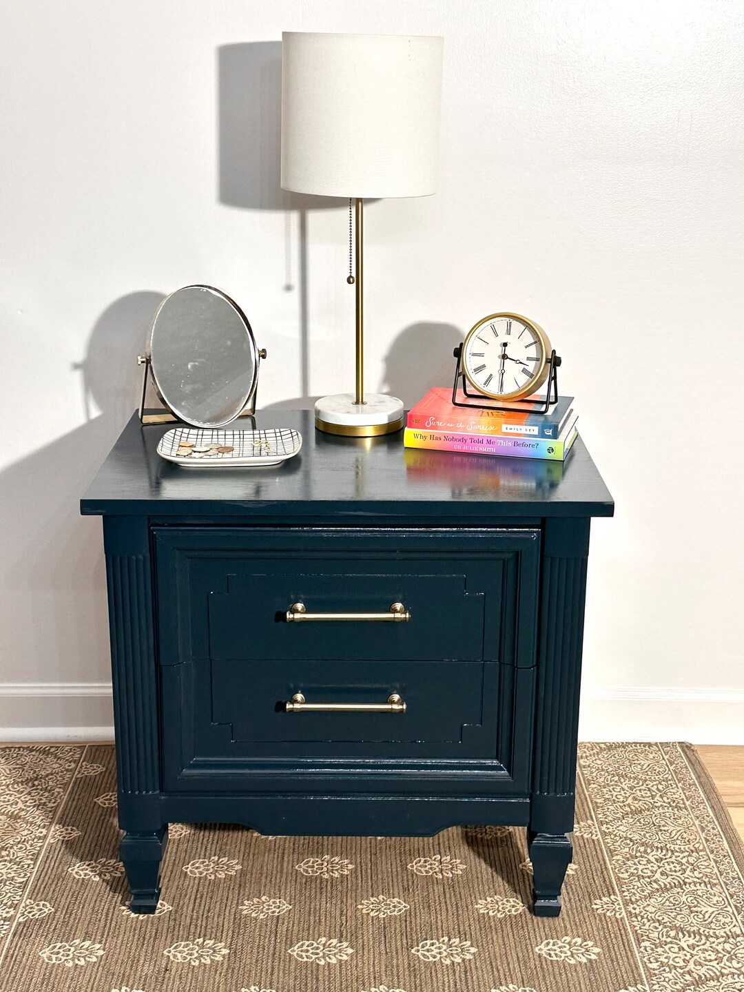 Refinished Hand Painted Navy Blue Night Stand Etsy