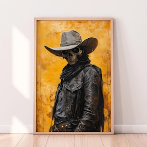 Western Cowboy Skull Art - Gothic Outlaw Digital Print | Spooky Western Wall Decor