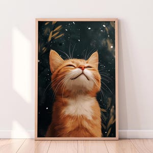 Happy Ginger Kitten Digital Art – Cozy Cat Wall Print, Whimsical Animal Illustration, Cute Pet Decor, Warm Aesthetic Cat Poster