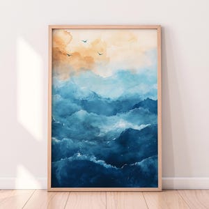 Watercolor Seascape Print: Abstract Ocean Waves (Digital Download)
